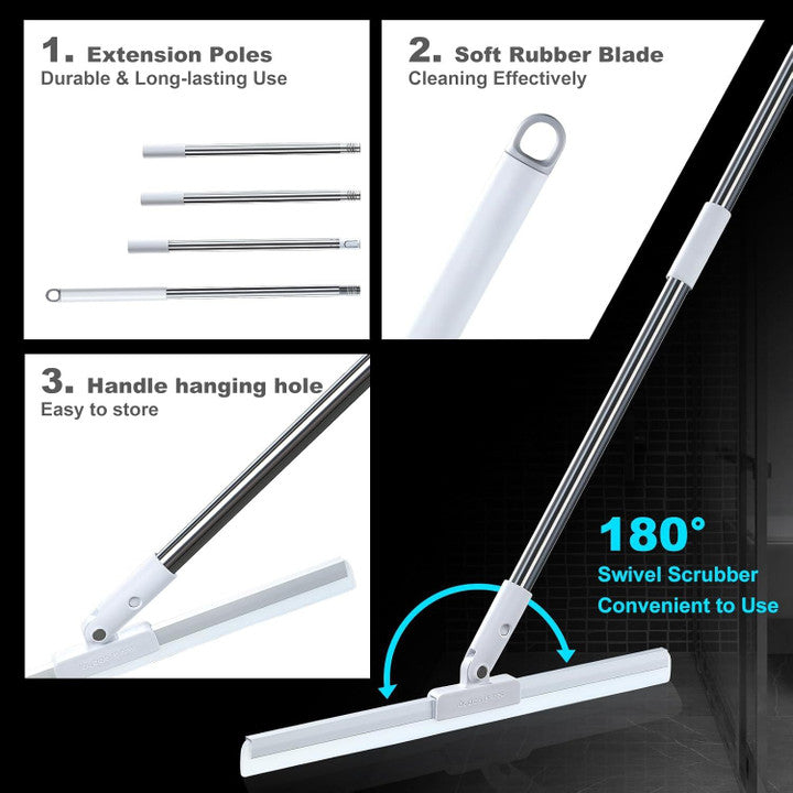 180° Swivel Floor & Glass Cleaning Squeegee with Extendable Handle – Streak-Free Deep Clean